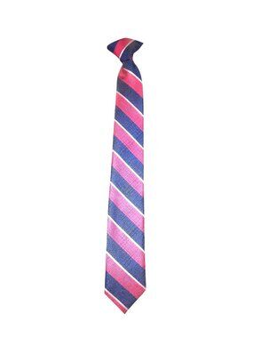 Pink & Blue Striped Polyester Neck Clip tie
